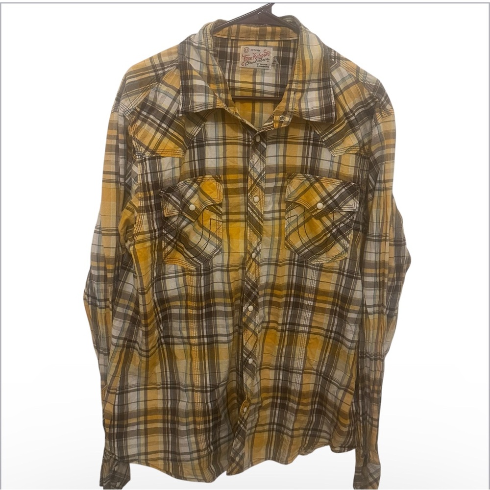 True Religion Brand Jeans preowned size XXXL. YellowOrange and Brown Plaid Shirt